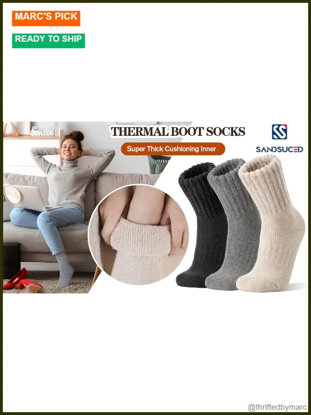 Merino Wool Thermal Boot Socks Extra Thick Cushioning Hiking 3 Pairs